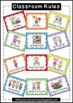 several colorful labels with cartoon characters and words in the middle one has an image of two children