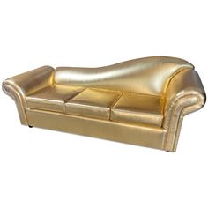 a gold leather couch on white background