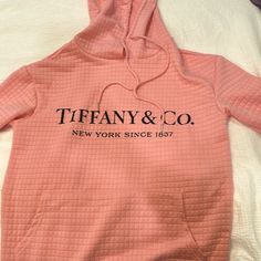 A Brand New Unique Pink Tiffany & Co Sweatshirt Brand: Not Known Was A Gift From Italy Usage: Never Worn Or Used Color: Pink Hooded Tops With Logo Print For Spring, Co Design, Branded Sweatshirts, Pink Sweatshirt, Tiffany & Co., Pink Ladies, Size 2, Sweaters For Women, Italy