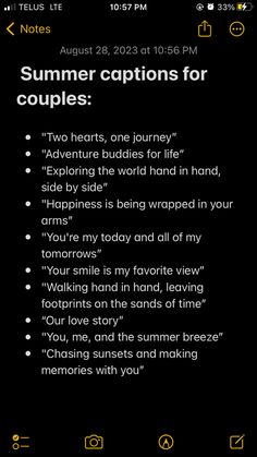 an iphone screen with the text summer captions for couples