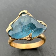 Partially faceted Aquamarine Solitaire Ring 18k gold Custom One Of a K – by Angeline Aquamarine Solitaire Ring, Rough Diamond Ring, Raw Gemstone Ring, Life Crisis, Yellow Gold Diamond Ring, Wax Casting, Aquamarine Stone, Minerals And Gemstones, Lost Wax