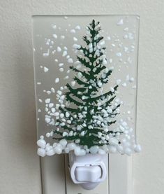 Winter Evergreen Tree Night Light, Bringing the Outdoors In, Bedroom, Bathroom, Hallway Light, Nature Inspired, Plug in Accent Light - Etsy Kiln Projects, Broken Glass Crafts, Hallway Light, Stained Glass Night Lights, Glass Fusion Ideas, Glass Christmas Decorations, Glass Fusing Projects, Accent Light, Bathroom Hallway