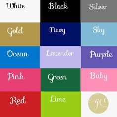 the names of different colors and font