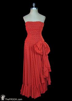 Louis Feraud gown strapless red maxi dress ruched red polka | Etsy Red Carpet Formal, Folk Lore, French Couture, Ruffled Gown, Couture Evening Dress, Red Maxi Dress, Louis Feraud, Red Maxi, Red Gowns