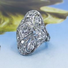 Art Deco Exquisite Diamond Dinner Ring Platinum c. 1920 Dinner Rings, 1920 Art Deco, What Could Have Been, Dinner Ring, Anniversary Rings For Her, Alternative Engagement Rings, Ideal Wedding, European Cut Diamonds, Purse Jewelry