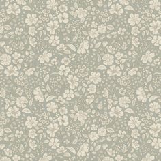 an old wallpaper with flowers and leaves in grey, white and beige colors on a light green background