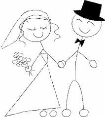 a drawing of a bride and groom holding hands