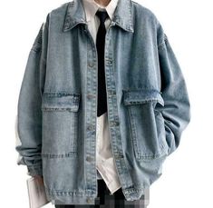 Punk Jeans, Casual Punk, Spring Denim, Korean Streetwear, Sleeves Clothing, Denim Jacket Men, Denim Jean Jacket, Work Jackets, Blue Denim Jeans