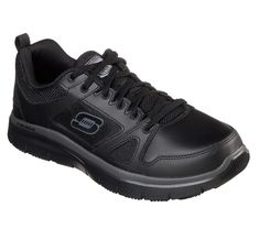 Advance in extreme comfort and dependable safety wearing Skechers Work Relaxed Fit Flex Advantage SR. Smooth leather and mesh fabric upper on a lace-up sport casual slip-resistant design with cushioned Memory Foam insole. | Skechers Men's Work Relaxed Fit: Flex Advantage SR Sneaker Black Work Shoes, Mens Work Shoes, Skechers Memory Foam, Slip Resistant Shoes, Sporty Casual, Boot Bag, Casual Lace, Shorts With Tights, Slipper Boots