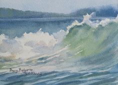 a watercolor painting of a wave in the ocean