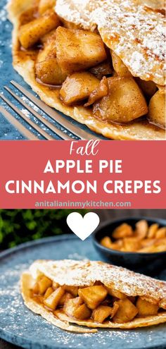 apple pie cinnamon crepes with powdered sugar on top