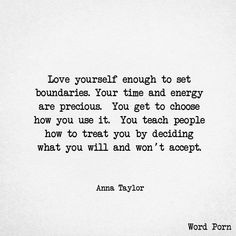 an old typewriter with the words love yourself enough to set boundariess your time and energy are precious