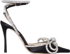 Luxury Silver Heels With 4-inch Heel, Chic Silver Evening Heels, Silver Heels With Heel Strap For Events, Luxury Sparkling Evening Heels, Silver Heels With Wrapped Heel For Gala, Elegant Silver Evening Heels, Elegant Silver Heels For Evening, Elegant Black Sparkling Heels, Designer Sparkling Silver Heels