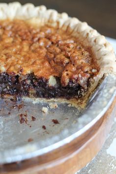 a pie sitting on top of a metal pan