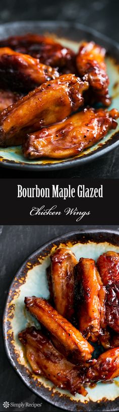 bourbon maple glazed chicken wings on a plate