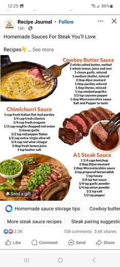 an iphone screen showing the recipe for steak