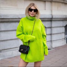 Questions? Leave A Comment Below! Oversized Green Long Sleeve Sweater, Casual Knitted High Neck Sweater Dress, Green Knitted Sweater Dress For Winter, Casual High Neck Knitted Sweater Dress, Spring High Neck Knitted Sweater, Green Knit Sweater Dress For Winter, Oversized Green Knitted Outerwear, Oversized Soft Knit High Neck Sweater, Trendy Oversized Turtleneck Sweater