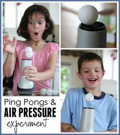 a collage of photos with the words ping pongs and air pressure experiment