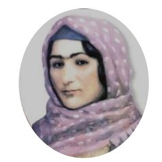 an old photo of a woman wearing a pink headscarf with polka dots on it