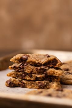 A stack of chocolate chip cookies cut in half. Classic Chocolate Chip Cookies Recipe, Chocolate Chip Marshmallow Cookies, Soft Cookie Recipe, Milk Chocolate Chip Cookies, Chocolate Chip Cookie Recipe, Chewy Chocolate Chip, No Bake Bars, Chewy Chocolate Chip Cookies