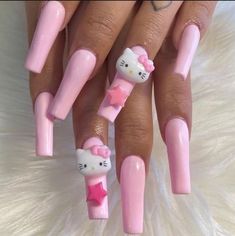 Hello Kitty Acrylic Nails, Hello Kitty Nail, Gel Nails Long, Kitty Nail, Kitty Nails, Her Nails