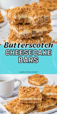 butterscotch cheesecake bars stacked on top of each other