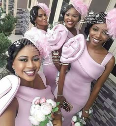 the bridesmaids are all dressed in pink