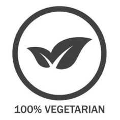 the 100 % vegetarian logo is shown in a black and white circle on a white background