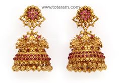 22 Karat Gold Jhumkas (Buttalu) - Gold Dangle Earrings with Beads (Temple Jewellery) - 235-GJH2274 - in 43.450 Grams for USD $3650.14. 
Made in India by Totaram Jewelers Online this product is in Gold - 22 Karat BIS Hallmark 916 KDM Gold  & is an excellent gift for Adult - Women. Ships fully insured with secured guaranteed delivery for free with your order over $250 from New Jersey USA & comes with 30 days exchange policy. 22k Gold Temple Jewelry Jhumkas With Tilla, Temple Jewelry Red Chandbalis Drop Earrings, Festive 22k Gold Temple Chandelier Earrings, Ceremonial Temple Jewelry 22k Gold Jhumkas, Gold Dual-tone Temple Jewelry Jhumkas, Temple Jewellery Earrings, 22k Gold Earrings, Temple Jewellery, Gifts For Adults