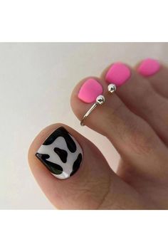 Fashion Press on Toes Nails Barbie Powder Toe Nails Short Square Fake Toenails with Cow Paint Design Glossy Pink Acrylic toenails Full Cover Artificial False Toenails Glue on Toenails for Women Girls Pedi Nails, Toenail Designs Summer, Vegetable Pictures