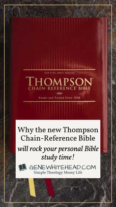 a red book with the words, why the new thomas chain reference bible will shock your personal bible study time