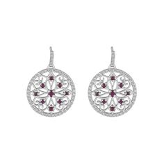 Enhance your look with these 10k White Gold Ruby & Diamond Medallion Earrings. Click on this JEWELRY & WATCHES GUIDE to learn about fit, styles, materials and more! Enhance your look with these 10k White Gold Ruby & Diamond Medallion Earrings. Click on this JEWELRY & WATCHES GUIDE to learn about fit, styles, materials and more! FEATURES Length: 22.0 mm x 15.5 mm Backings: post Metal: 10k white gold Plating: 10k white gold Finish: polished Packaging: boxed ImportedSTONE DETAILS Stone type: ruby T White Gold Ruby Earrings, Ruby Round Earrings In White Gold, Luxury Ruby Earrings With Halo Design, Anniversary Round Lab-created Ruby Earrings, Elegant Round Ruby Diamond Earrings, Luxury Silver Earrings With Ruby, White Ruby Round Earrings, Luxury Ruby Round Earrings, Luxury Silver Ruby Earrings