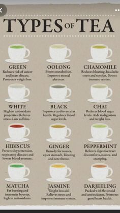 the types of tea in different cups