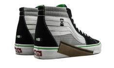 The Vans Sk8-Hi “Vanscii” is a wild edition of the classic skate shoe inspired by the early days of the internet.  The “Vanscii” nickname references ASCII, an early computer language.  Unlike any edition of the Sk8-hi before it, the Sk8-Hi “Vanscii” features a glitch-covered motif with multiple side stripes, an off-kilter chunk of gum rubber side wall extending up onto the upper, and early computer graphics like the “loading” hourglass.  The colorway includes a grey grid graphic on the canvas pa Jordan New, Shoes Streetwear, Vans Sk8 Hi, Skate Shoe, Stadium Goods, Side Wall, Computer Graphics, Sk8 Hi, Vans Sk8