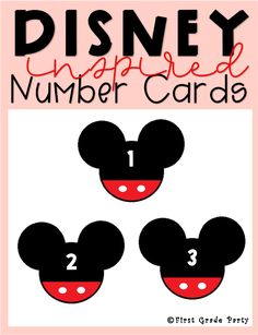 disney inspired number cards with the numbers 1 - 3 on them and mickey mouse ears