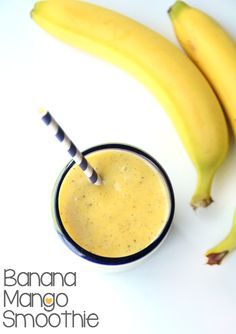 banana mango smoothie with two bananas on the side