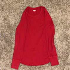 Red Long Sleeve Shirt. Never Worn. Red Stretch Long Sleeve Shirt, Red Cotton Tops For Layering, Red Crew Neck Top For Loungewear, Red Crew Neck Shirt For Fall, University Red Long Sleeve Top, Red Stretch Crew Neck Shirt, Red Casual Top For Layering, University Red Long Sleeve Tops For Spring, Red Long Sleeve Shirt