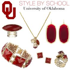 1-OU-style-by-school-kendra-scott-fashion-jewelry-designer #kendrascott #teamKS Boomer Sooner, College T Shirts, University Of Oklahoma, Texas Tech, Family Fashion, Designer Fashion Jewelry, Gameday Outfit, My Childhood, School Colors