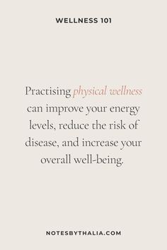 Practising physical wellness can improve your energy levels, reduce the risk of disease, and increase your overall well-being; black text over beige background Pillars Of Wellness, Pillars Of Health, Wellness Shots, Corporate Wellness, Business Board, Wellness Trends, Fitness Ideas, Cardio Routine, Wellness Business