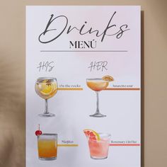 the drinks menu is displayed on a wall