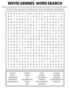 the movie gene word search is shown in this printable activity sheet for adults and children