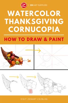 the book cover for watercolor thanksgiving cornucopia how to draw and paint