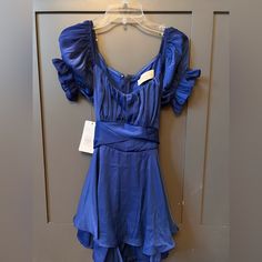 Size Small - Never Worn Blue Short Sleeve Jumpsuits And Rompers For Night Out, Blue Short Sleeve Jumpsuit For Night Out, Fitted Royal Blue Jumpsuits And Rompers For Spring, Rompers Dressy, American Threads, Wrap Romper, Blue Romper, Ruffle Romper, Striped Rompers