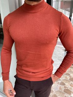 NEW COLLECTİON - FW 21 / 22 Collection: FALL & WİNTER 21 - 22 Production: Special Production Slim-fit Half Turtleneck Sweater TileProduct color: TİLEProduct material: %50 COTTON , %50 ACRYLIC Product care: Wash with similar colorsProduct size: S-M-L-XL-XXL Package İncluded: SweaterDimensions of the mannequin: 185cm / 78kg , Size : Medium ( M ) Note: Wash with similar colors. Do not iron the buttons and accessories on the product. Please turn upside down. Wash 30° degree. Fitted Crew Neck Sweater In Solid Color, Classic Orange Tops For Fall, Classic Orange Top For Fall, Fitted Brown Crew Neck Sweater, Red Slim Fit Tops For Fall, Fitted Orange Winter Tops, Acrylic Product, Fitted Turtleneck, Upside Down