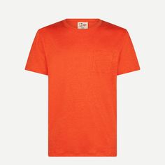 Man linen jersey t-shirtOrange solid colorRegular fitRound necklineShort sleevesFront pocketComposition:100% Linen Solid Linen Casual T-shirt, Orange Cotton Tops With Pockets, Orange Short Sleeve Tops With Pockets, Casual Orange Short Sleeve T-shirt, Orange Relaxed Fit Short Sleeve T-shirt, Red Linen Short Sleeve Top, Mens Apparel, Vacation Wardrobe, Zegna Shoes