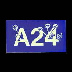 a blue and white sticker with the number 424 on it's left side