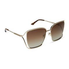 iconica diff eyewear francesca square oversized sunglasses with a gold metal frame with dark tortoise temple tips and brown gradient polarized lenses angled view Diff Eyewear, Metal Frames, Brown Gradient, The Chic, Italian Fashion, Polarized Sunglasses, Tortoise, Leg Pants, Metal Frame