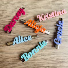 Gorgeous acrylic personalised hair clip.  This item can be cut to any name or word of your choosing. Katie Stevens, Birthday Accessories, Laser Engraved Gifts, New Business Ideas, Elegant Tattoos, Acrylic Charms, Oct 11, Green Item, Kids Jewelry