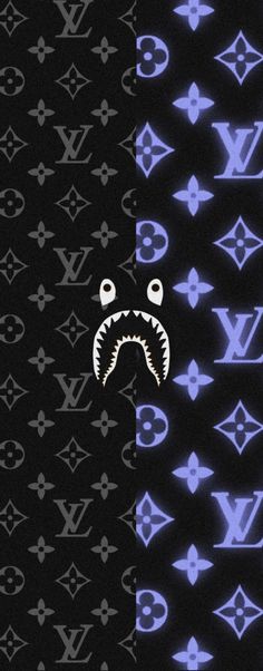 a wallpaper with an image of a shark and louis vuitton logos