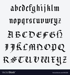 an old gothic font in black ink on a white backgrounn background with the letters